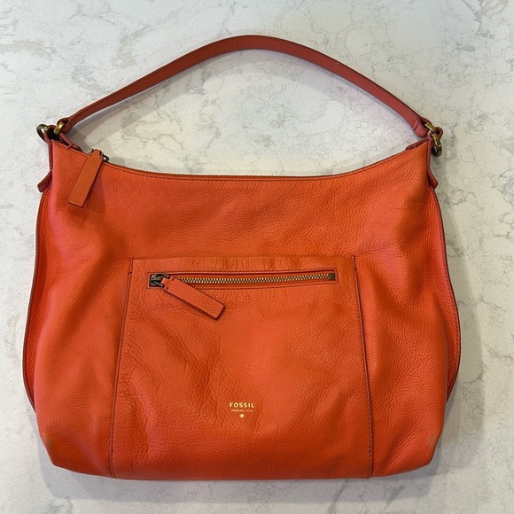 Fossil Vickery Pebbled Leather Shoulder Bag Coral - Picture 1 of 16